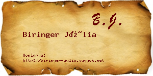 Biringer Júlia névjegykártya